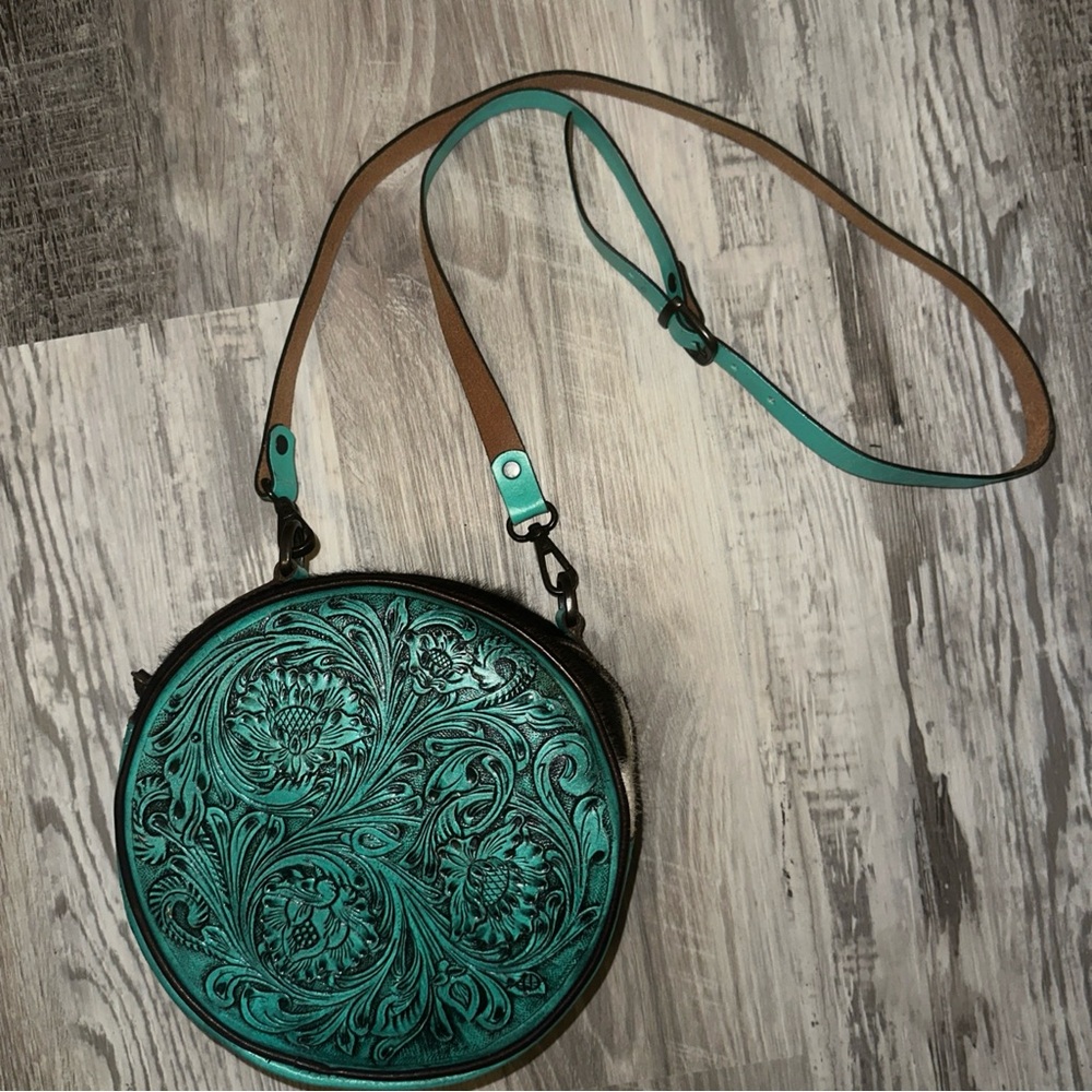 American Darling Western Leather Canteen Bag with Hand-Tooled Floral Design